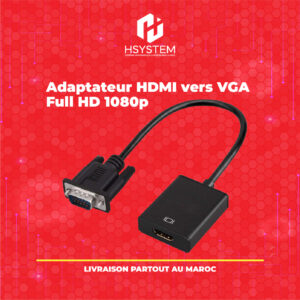 Adaptateur HDMI vers VGA – Convertisseur Full HD 1080p – Chipset intégré – Compatible PC, TV, Projecteur – Achat Maroc