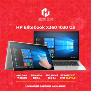 HP Elitebook X360 1030 G3 | Core™ i7-8550U | 8GB DDR4 | 256 Go SSD | 13.3″ Full HD X360 ROTATIF TACTILE