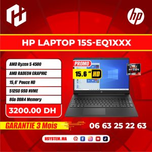 HP Laptop 15S-EQ1XXX | AMD Ryzen 5 4500 | 512Go SSD NVME | 8Go DDR4