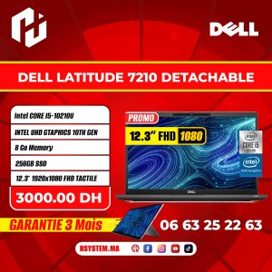 Dell Latitude 7210 Detachable 2in1 – Intel Core i5 10ᵉ Gén, 8 Go RAM, 256 Go SSD NVMe, Écran Tactile 12.3", Wi-Fi 6 – Tablette PC Pro Ultra-Portable