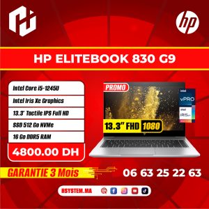 HP EliteBook 830 G9 – Pc portable Professionnel Haut de Gamme | Intel Core i5-1245U | 16 Go DDR5 | 512 Go SSD NVMe | Écran Tactile Full HD