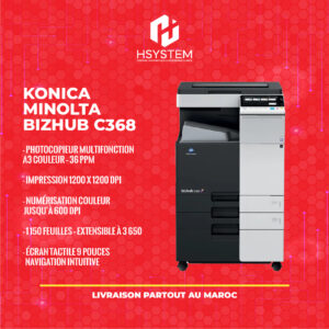 Konica Minolta Bizhub C368 – Photocopieur Professionnel Couleur A3 | Imprimante – Scanner – Copieur Multifonction