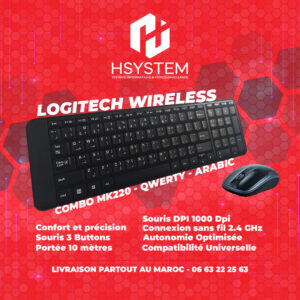 Logitech Wireless Combo MK220 – Clavier + Souris sans fil QWERTY Arabe – Portée 10m – Achat Maroc