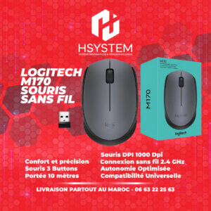 Logitech M170 Wireless Mouse – Souris sans fil grise – Capteur optique 1000 DPI – 3 boutons – Achat Maroc