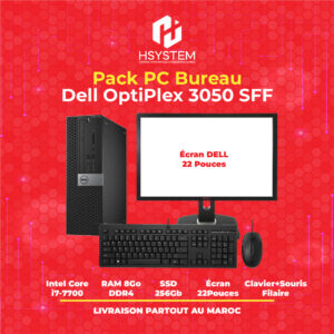 Pack Professionnel Dell OptiPlex 3050 SFF i7 7eme + Dell Écran 22pouces + clavier et souris