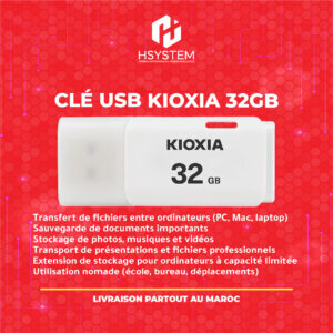 Clé USB KIOXIA 32 Go – USB 2.0 – Modèle TransMemory U202 – Stockage haute capacité – Compacte et fiable – Idéal pour transfert de fichiers – Achat Maroc