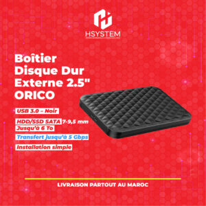 Boîtier Disque Dur Externe 2.5" – USB 3.0 – Support UASP – Sans outils – Pour HDD/SSD 7-9.5 mm jusqu’à 6 To – Achat Maroc