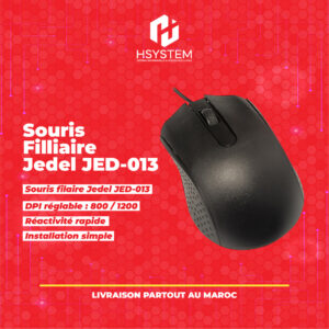 Souris Filaire Jedel JED-013 – Technologie optique – DPI réglable 800-1200 – Connexion USB – Design ergonomique – Plug & Play – Compatible PC et portable – Achat Maroc