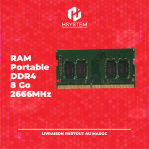 RAM Portable 8 Go DDR4 2666 MHz – 1.2V – Mémoire performante pour ordinateur portable – Multitâche fluide – Achat Maroc