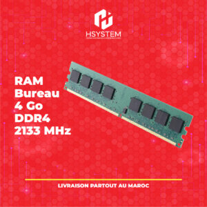 RAM Bureau 4 Go DDR4 2133 MHz – DIMM 288 broches – CL15 – 1.2V – Mémoire fiable et économique pour PC de bureau – Achat Maroc