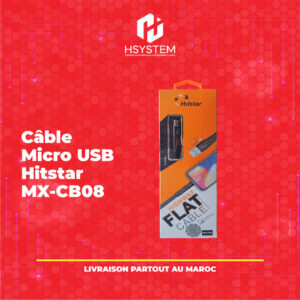 Câble Micro USB Hitstar MX-CB08 – 2.4A – Charge rapide – Transfert de données – Design plat – Embout ergonomique – Câble gainé de cuivre – Durable et flexible – Achat Maroc