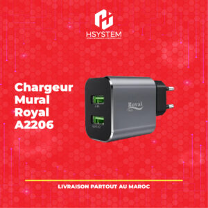 Chargeur Mural Royal A2206 – Double port USB – 2.4A – Technologie Auto-ID – Charge rapide et sécurisée – Compact – Idéal pour maison et voyage – Achat Maroc