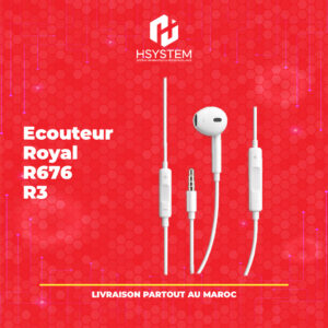 Écouteurs Filaire Royal R3 – Jack 3.5mm – Son Stéréo Hi-Fi – Microphone intégré – Télécommande avec contrôle du volume – Design ergonomique – Compatible smartphone et PC – Achat Maroc