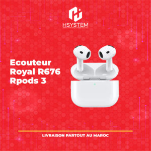 Écouteurs Sans Fil Royal R676 Rpods 3 – Bluetooth 5.3 – Auto Pair – Boîtier de charge magnétique – Design ergonomique – Blanc – Idéal pour musique et appels – Achat Maroc