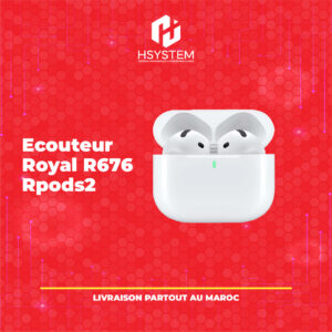 Écouteurs Royal Rpods 2 – Bluetooth 5.3 – Auto Pair – Autonomie longue durée – Design ergonomique – Blanc – Indicateur LED – Idéal pour sport, travail et déplacements – Achat Maroc