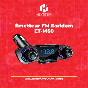 Transmetteur FM Earldom ET-M60 – Bluetooth 4.0 – USB 5V/2.0A – Écran LCD 16 bits – Lecteur MP3/WMA/WAV – Télécommande IR – Noir – Idéal pour voiture – Achat Maroc