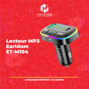 Earldom ET-M104 – Bluetooth 5.3 – Transmetteur FM – USB + Type-C – Charge rapide 3.1A – Mains libres – RGB 7 couleurs – TF card – Noir – Achat Maroc
