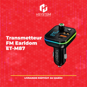 Transmetteur FM Earldom ET-M87 – Bluetooth 5.0 – USB + Type-C PD 18W – 3.1A – Écran LCD – Égaliseur – TF card – Noir – Achat Maroc