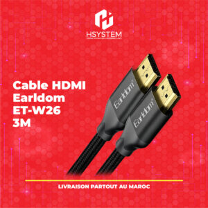 Câble HDMI Earldom W26 – 3 mètres – 4K Ultra HD – 1080p – 3D – HDMI 1.4 – TPE + Plastique premium – Compatible multi-appareils – Achat Maroc