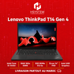 Lenovo ThinkPad T14 Gen 4 – Intel Core i5-1345U 13éme Generation, 16 Go DDR5, SSD NVMe 512 Go, Écran 14" FHD Tactile - Achat Maroc