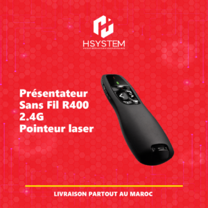 Présentateur Sans Fil R400 – Portée 15m – Pointeur laser rouge – Contrôle des diapositives – Achat Maroc
