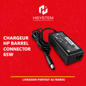 Chargeur HP Barrel Connector 65W – 19.5V 3.33A – Connecteur 4.5x3.0mm Smart Pin – Compatible EliteBook, ProBook, Pavilion, ENVY, Spectre, ZBook – Rechange fiable – Achat Maroc