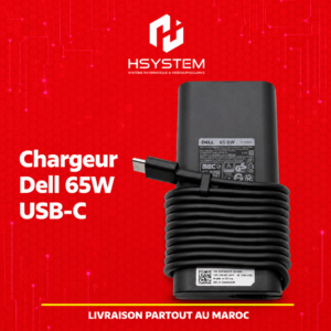 Chargeur Dell 65W USB-C – Original – Power Delivery (PD) – 20V 3.25A – Compact et léger – Compatible XPS, Latitude, Inspiron – Câble USB-C inclus – Achat Maroc