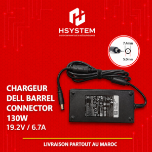 Chargeur Dell 130W Barrel – 19.5V 6.7A – Connecteur 7.4mm Big Pin – Compatible Latitude, Inspiron, XPS, Precision, Vostro – Achat Maroc