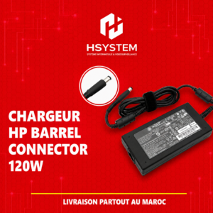 Chargeur HP 120W Barrel Connector – 19.5V 6.15A – 4mm – Compatible EliteBook, ZBook, Omen, Pavilion, Envy, stations d’accueil Thunderbolt – Achat Maroc
