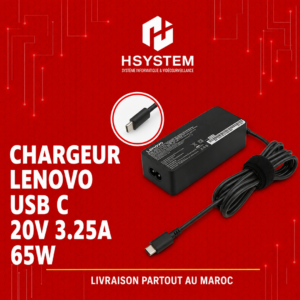 Chargeur Lenovo USB-C 65W – Adaptateur 20V 3.25A pour ThinkPad, Yoga, IdeaPad