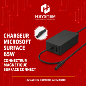 Chargeur Microsoft Surface 65W – 15V 4A – Connecteur magnétique Surface – Port USB supplémentaire – Compatible Pro 3/4/5/6/7/8/9/X, Laptop, Go, Book – Achat Maroc