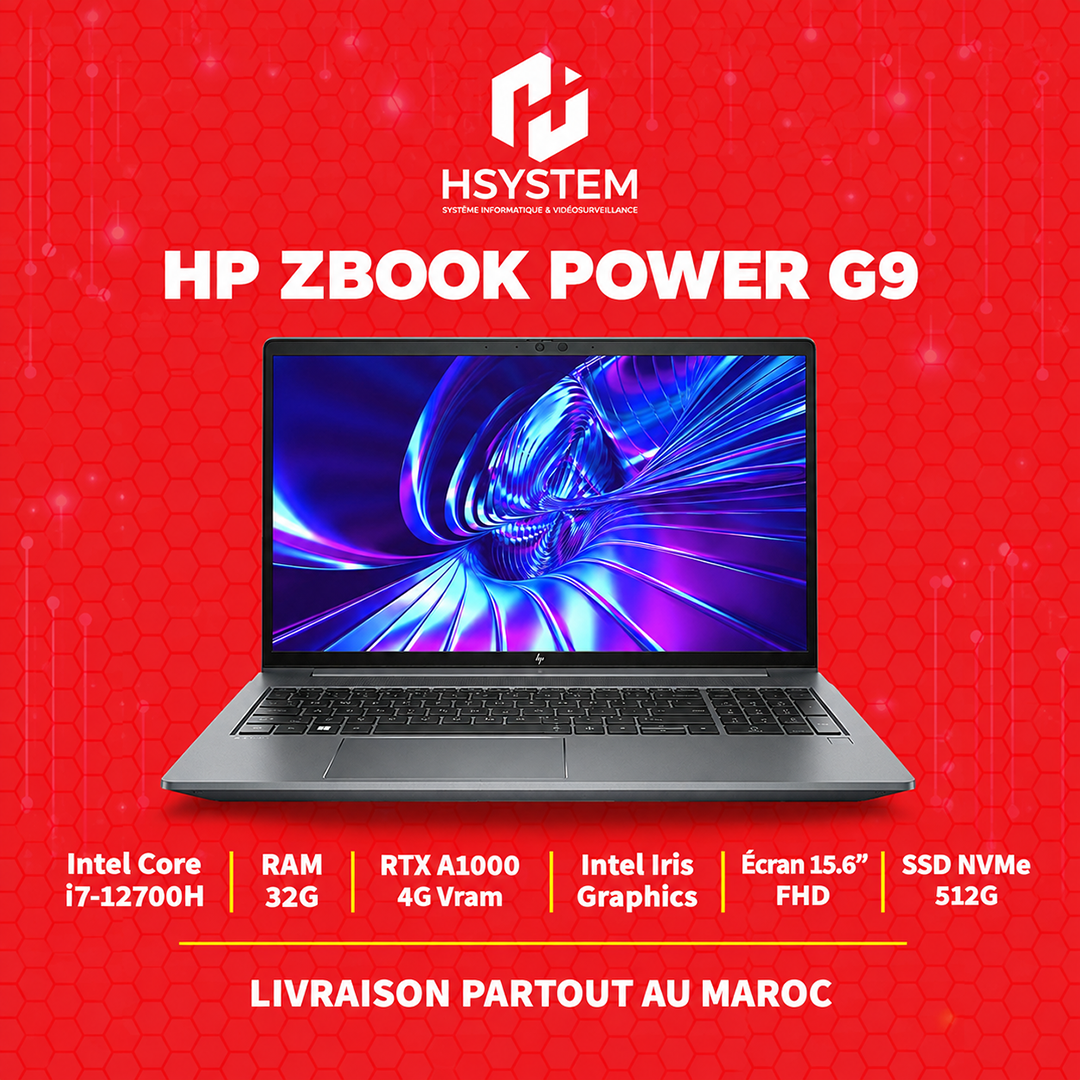 HP ZBook Power G9 – Station de travail mobile – Intel Core i7-12700H – 32Go RAM – 512Go SSD NVMe – RTX A1000 4Go – 15.6" FHD – Achat Maroc 1 HP ZBook Power G9 – Station de travail mobile – Intel Core i7-12700H – 32Go RAM – 512Go SSD NVMe – RTX A1000 4Go – 15.6" FHD – Achat Maroc