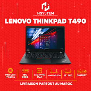 Lenovo ThinkPad T490 – i7-8565U – 16Go DDR4 – 256Go SSD NVMe – 14" FHD IPS – QWERTY – Achat Maroc