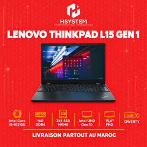 Lenovo ThinkPad L15 Gen 1 – i5-10210U – 16Go DDR4 – 256Go SSD NVMe – 15.6" FHD – QWERTY – Achat Maroc