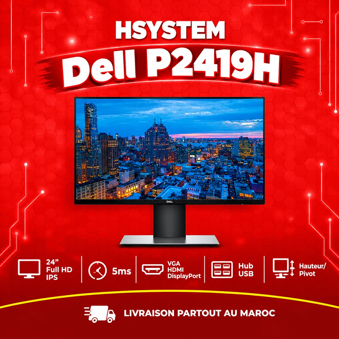 Dell P2419H – Écran 24" Full HD IPS – 5ms – VGA HDMI DisplayPort – Hub USB – Hauteur/Pivot – Achat Maroc 1 Dell P2419H – Écran 24" Full HD IPS – 5ms – VGA HDMI DisplayPort – Hub USB – Hauteur/Pivot – Achat Maroc