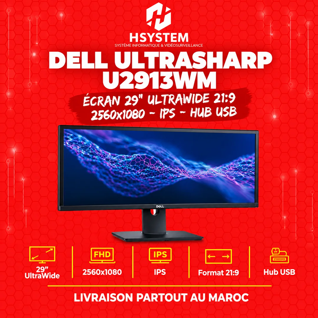 Dell UltraSharp U2913WM – Écran 29" UltraWide 21:9 – 2560x1080 IPS – Hub USB – Achat Maroc