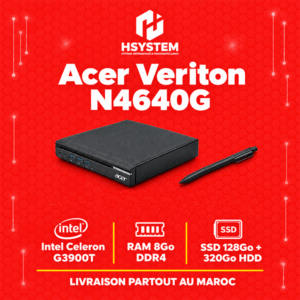 Acer Veriton N4640G – Mini PC – Intel Celeron G3900T – 8Go DDR4 – 128Go SSD + 320Go HDD – VGA/DisplayPort – Achat Maroc